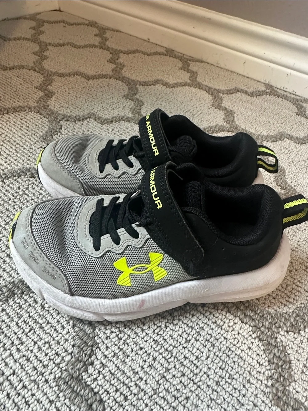 Under Armour Kids Gray and Neon Yellow Slip-On Athletic Sneakers